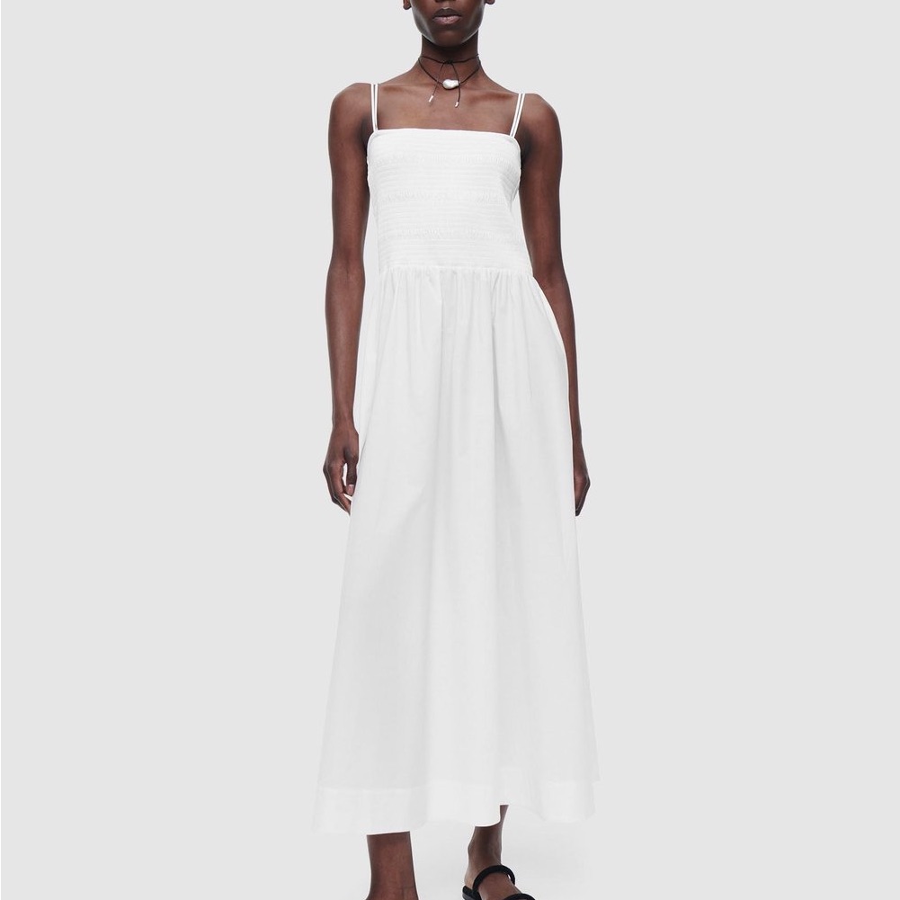 Cos Shirred Sleveless Midi Dress In Ivory Size L